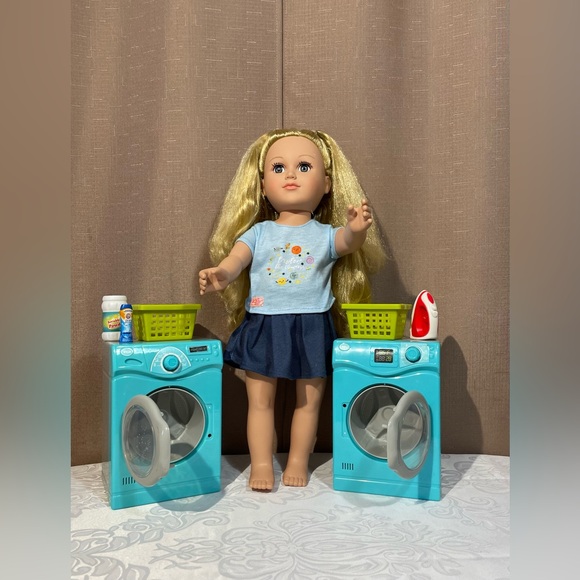 My Life Other - My Life 18” Blonde Hair & Blue Eyes Posable Doll With Working Washer & Dryer GUC